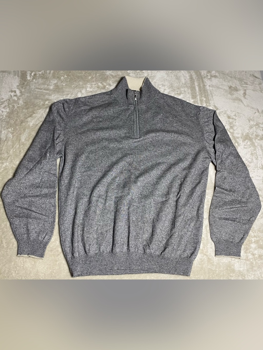 Hathaway Platinum Sweater Mens XL Gray Cashmere Silk 1/4 Zip Mock Neck READ